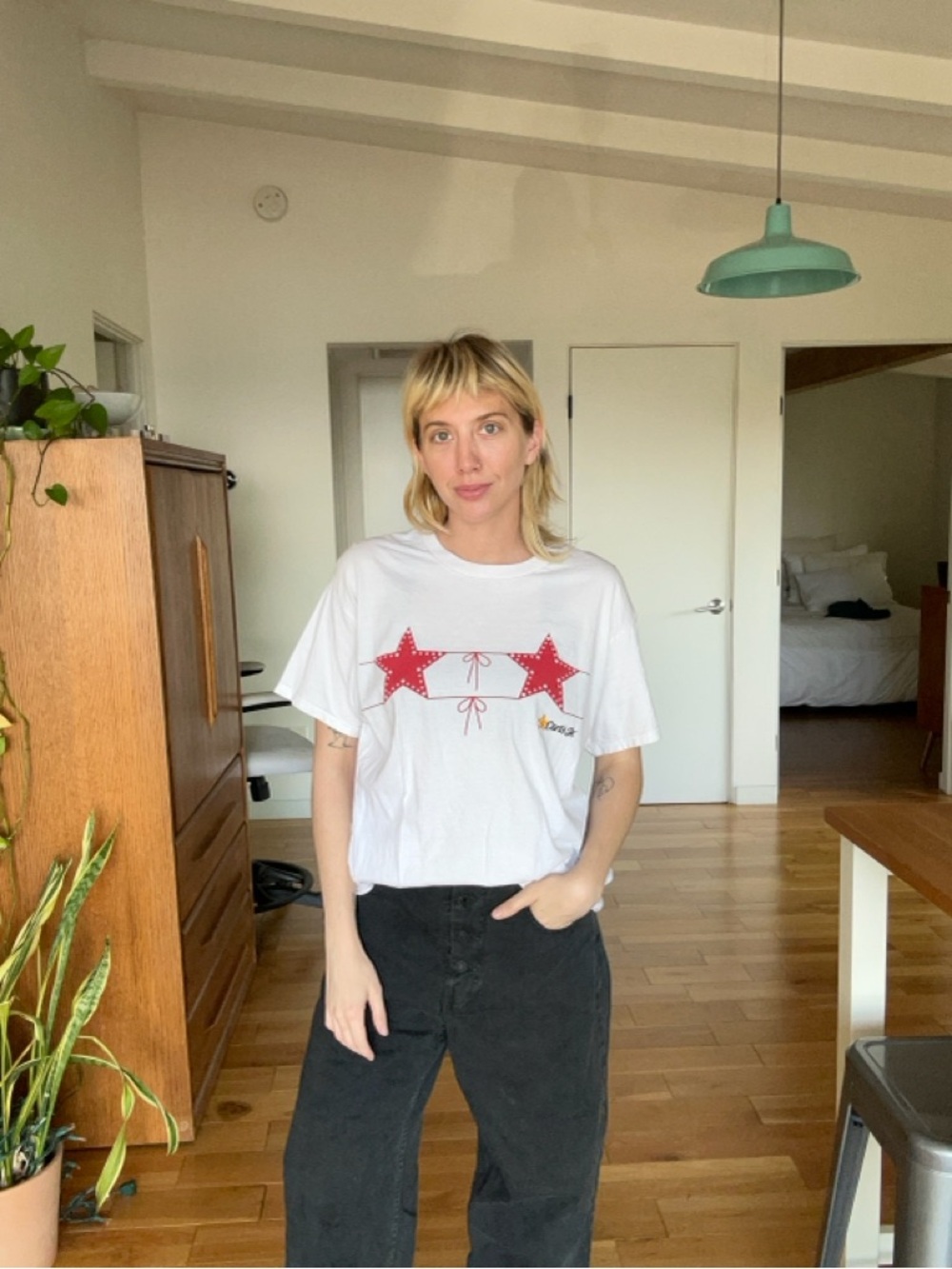 Rare! White & Red Carl’s Jr. Graphic Star Bra Tee
